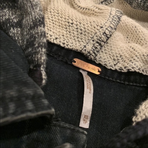 Free People Knit Hooded Distressed Denim Jacket - Picture 7 of 8